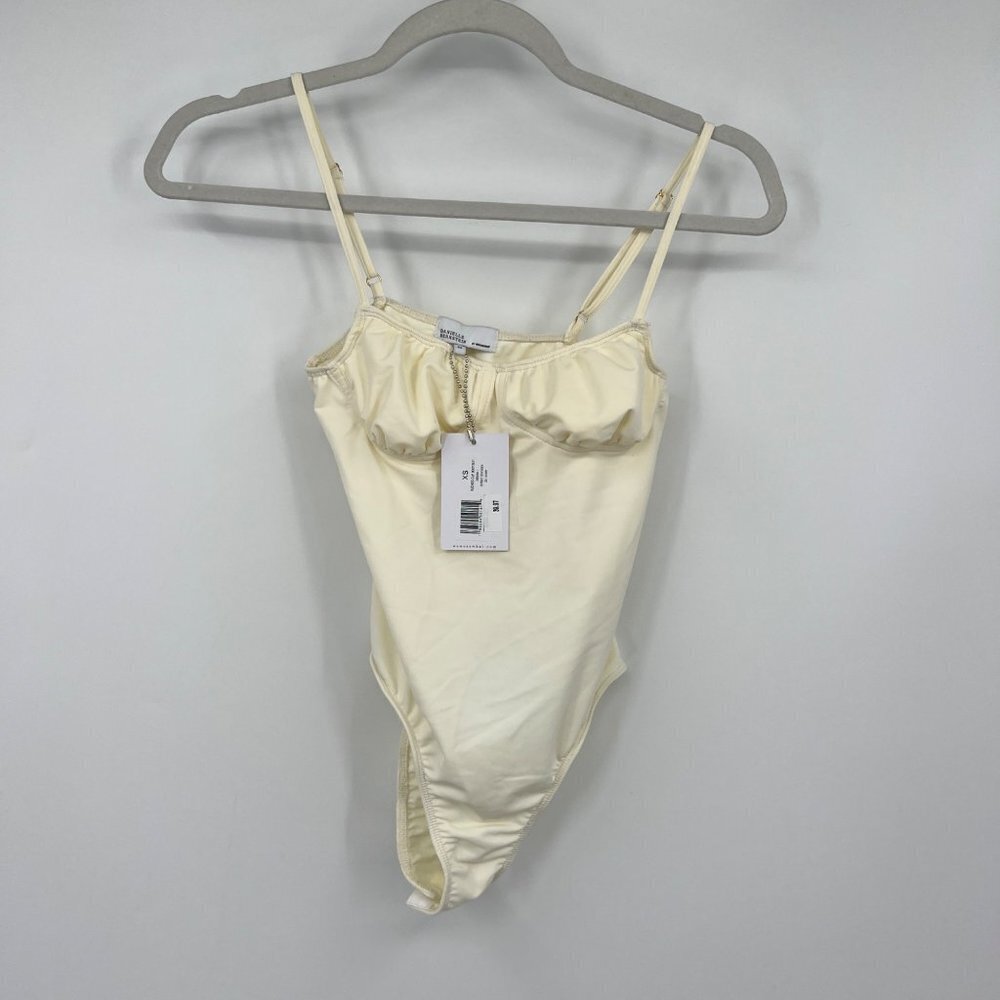 NWT Danielle Bernstein Ruched Cup Bodysuit Jersey Spandex Ivory